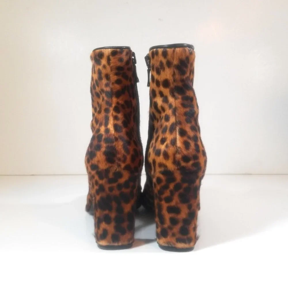 Eugenia Kim Women Booties Calf Hair Leopard Brown Zip Up Ankle Heel Boots Sz 41